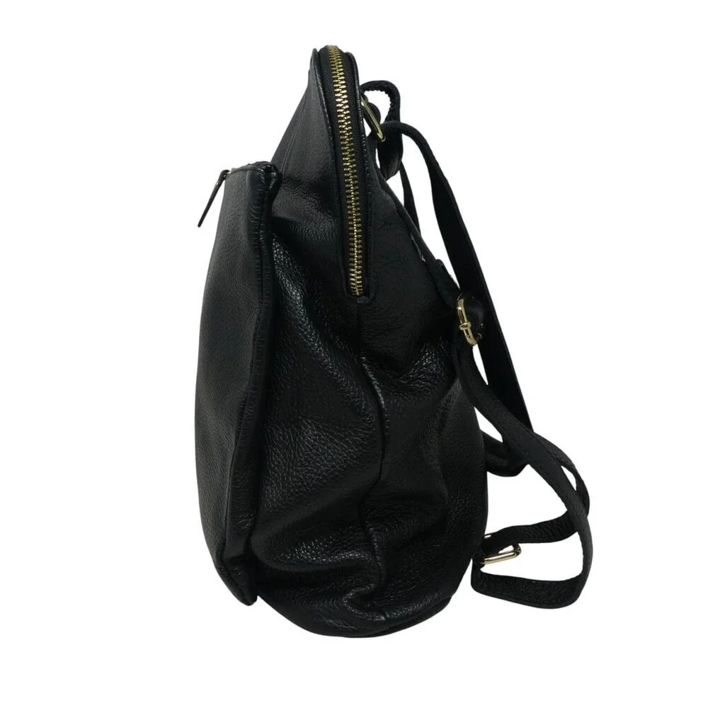 L.Credi Convertible Backpack Bag Women Large Black Pebbled Leather Italy